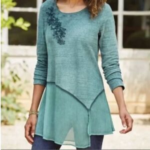 Soft Surroundings Esperanza Tunic Top Womens XS Sagebrush Green Boho Lagenlook